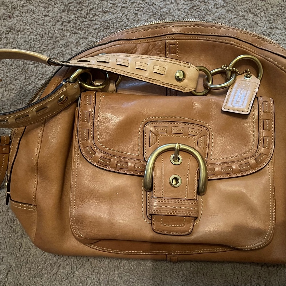 COACH Domed Buckle Large Satchel Tan Beige Leather RARE